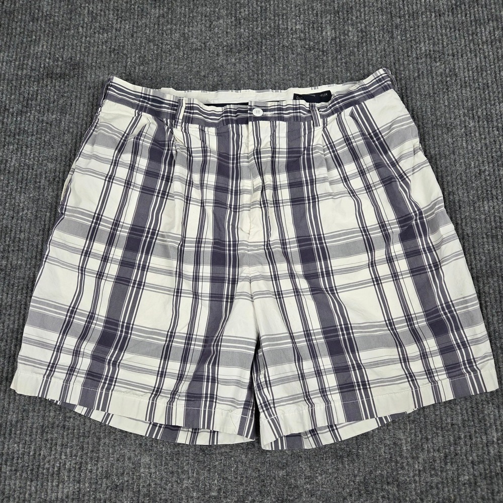 Daniel Cremieux Collection Mens‎ Plaid Shorts Navy Blue White Cotton Size 35